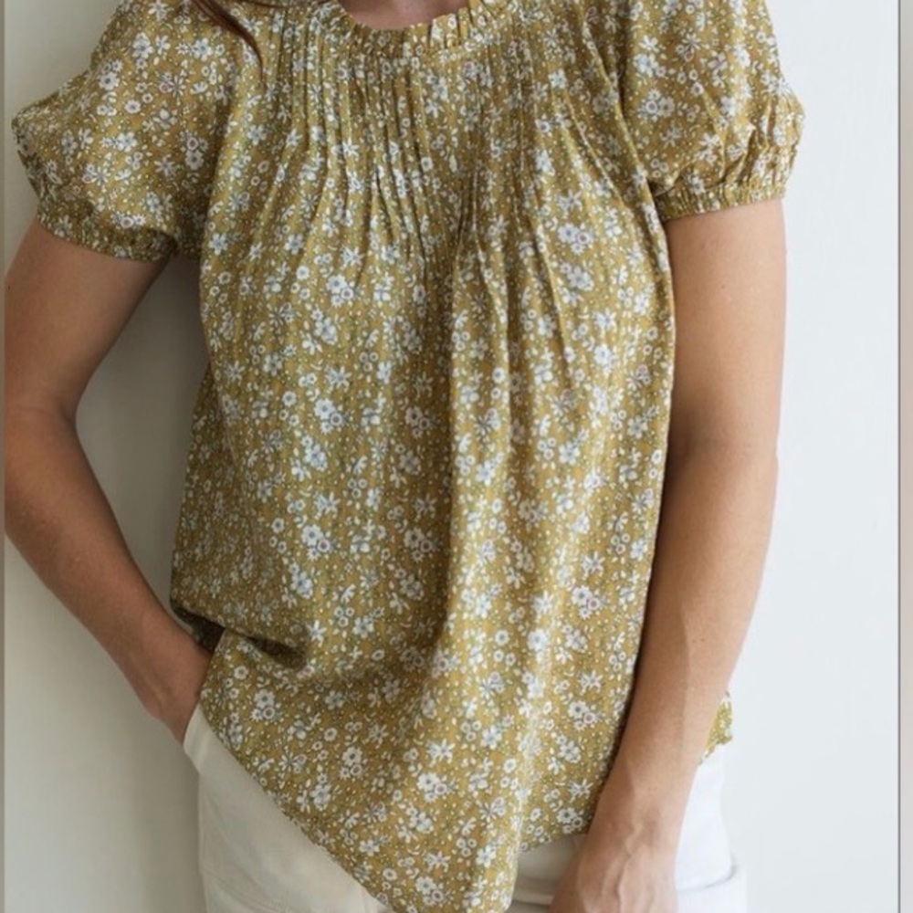 Floral Patterned Fabric in greenish yellow with pink and white